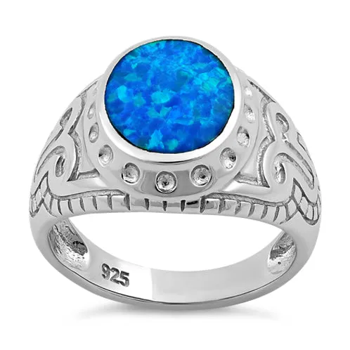 Sterling Silver Oval Blue Lab Opal Ring