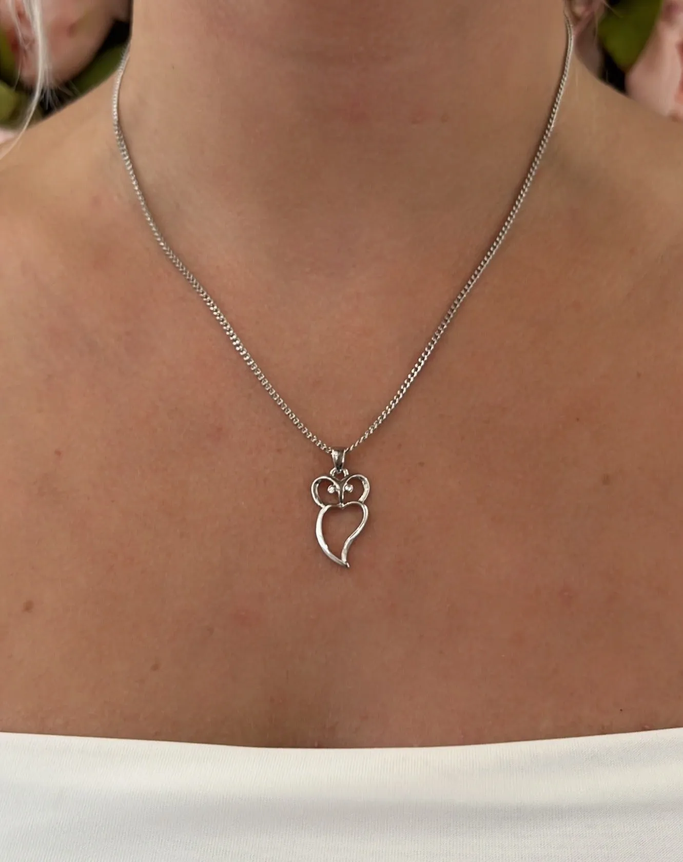 Sterling Silver Rhodium Plated Open Owl Bird Pendant Necklace