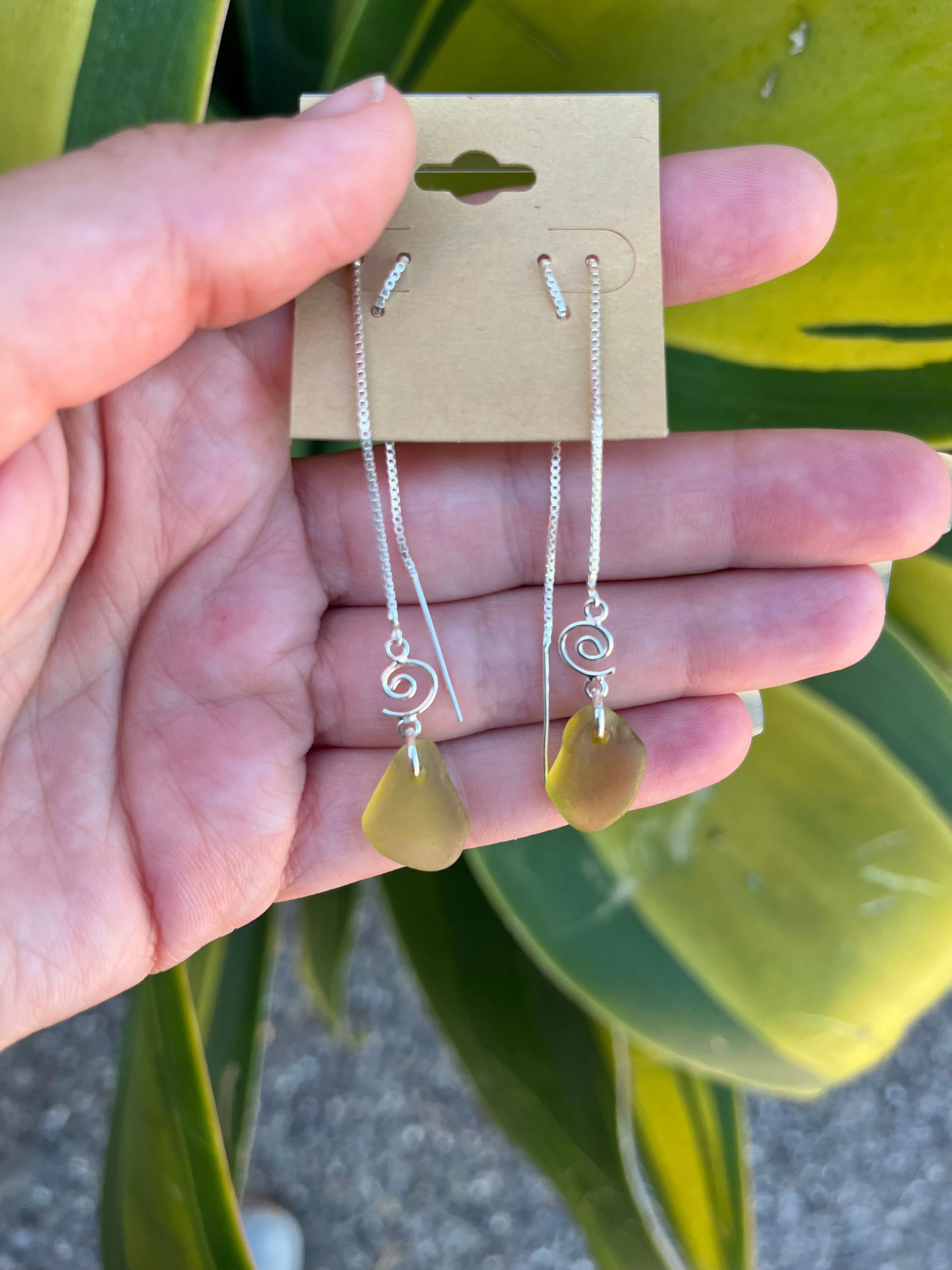 Sterling Silver Swirl Threaded Earrings in Daisy Yellow