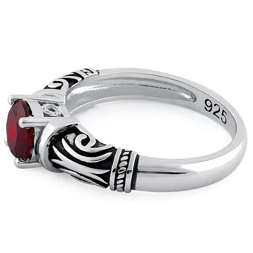 Sterling Silver Tribal Round Cut Garnet CZ Ring