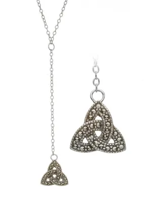 Sterling Silver Trinity Knot Marcasite Drop Necklace - ANU7005