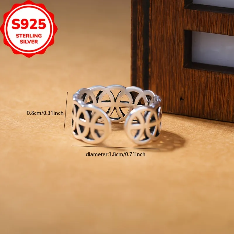 Sterling Silver Vintage Coin Pattern Ring, Golden Plated Adjustable Band
