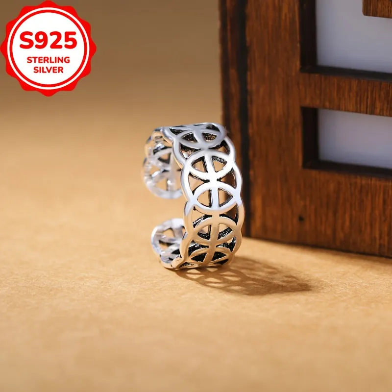 Sterling Silver Vintage Coin Pattern Ring, Golden Plated Adjustable Band