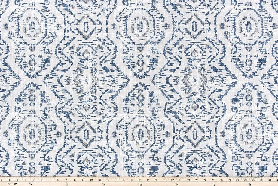 Straight Modern Valance in Jazmin Space Blue Print on Premium Cotton Linen, Custom Made, Fully Lined, Custom Made, Modern Native Jazmin Print