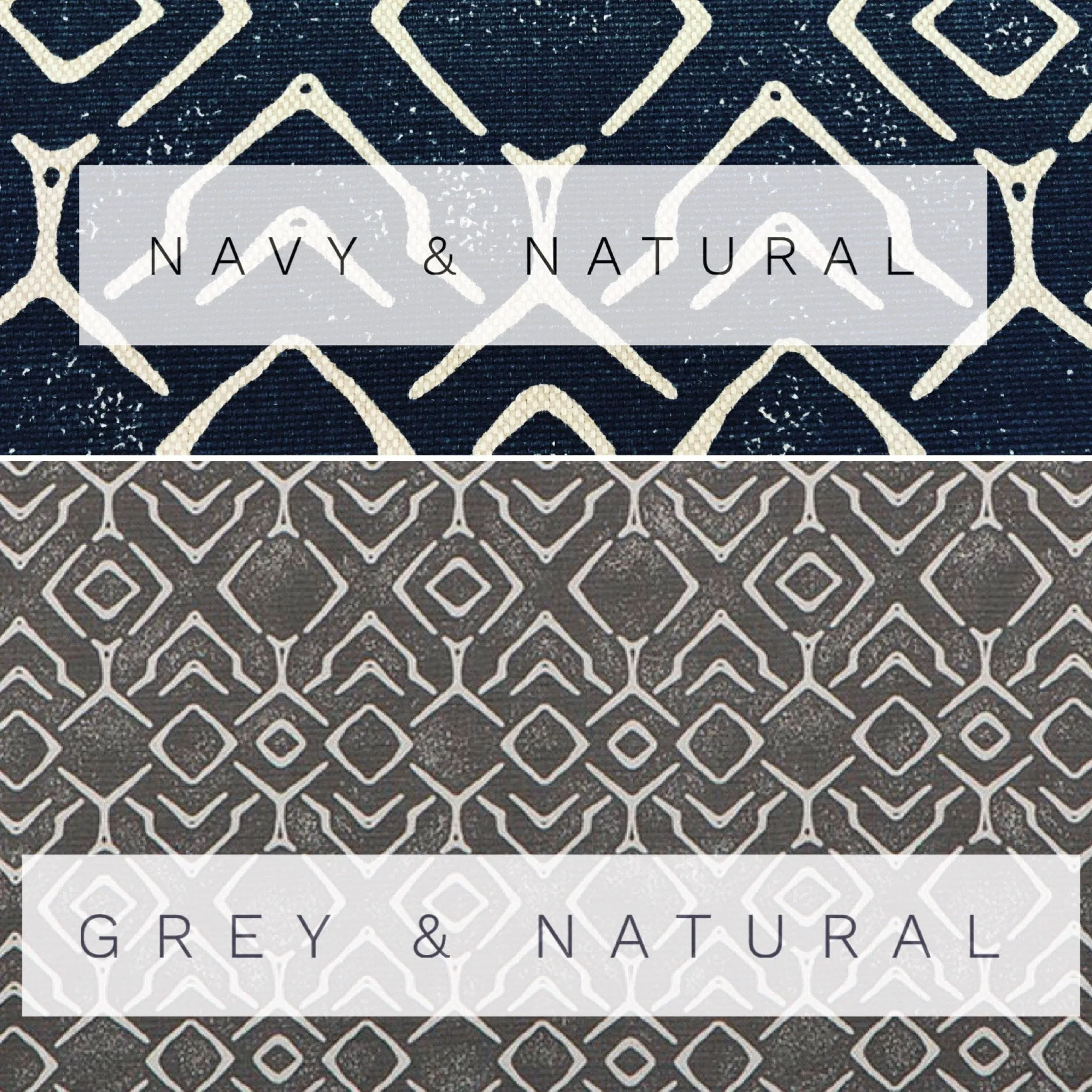 Straight Modern Valance in Navy and Natural or Grey and Natural Trellis Print on Cotton Canvas Fabric. Custom Made
