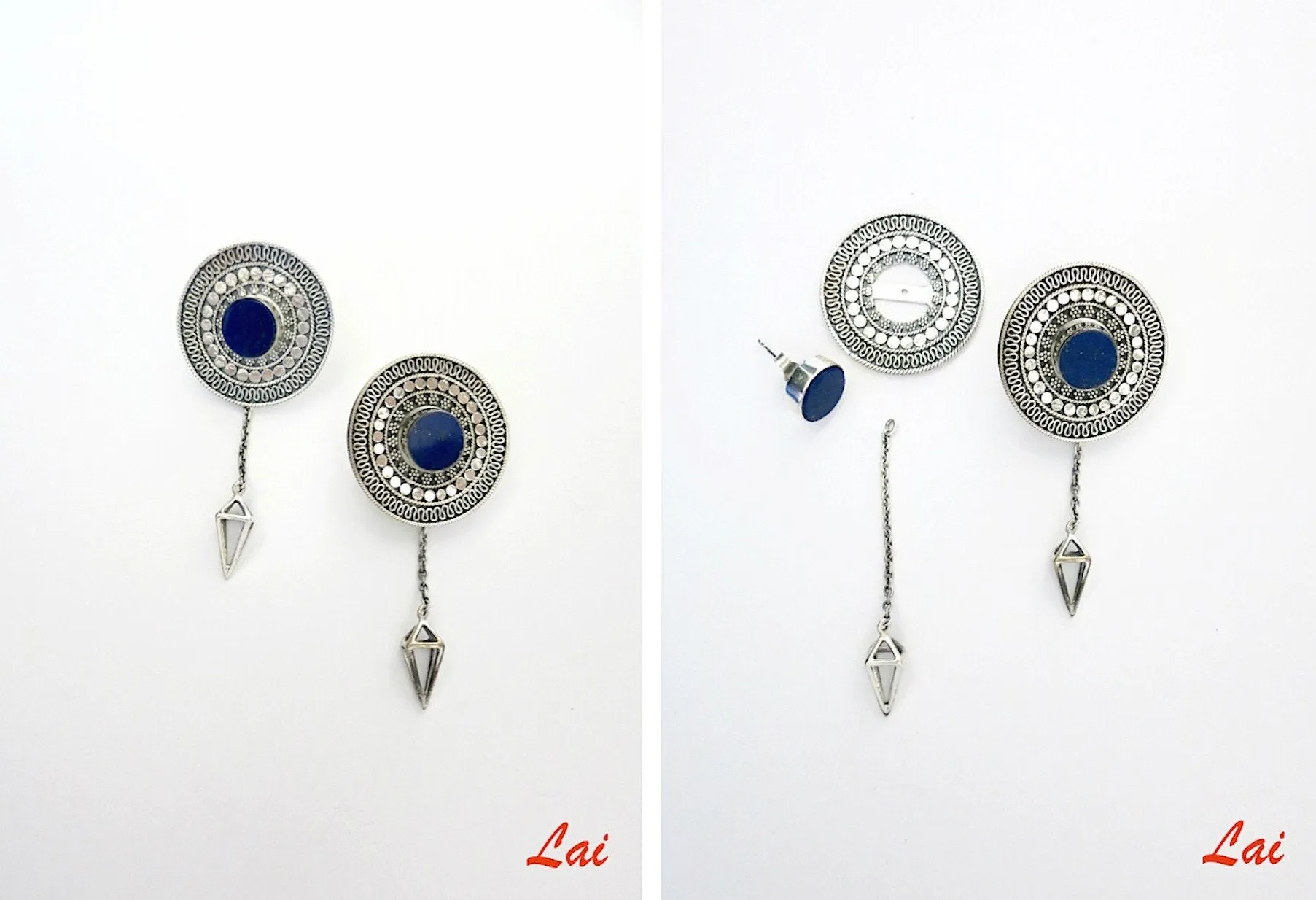 Stunning, detachable lapis earrings that can be worn 4 ways