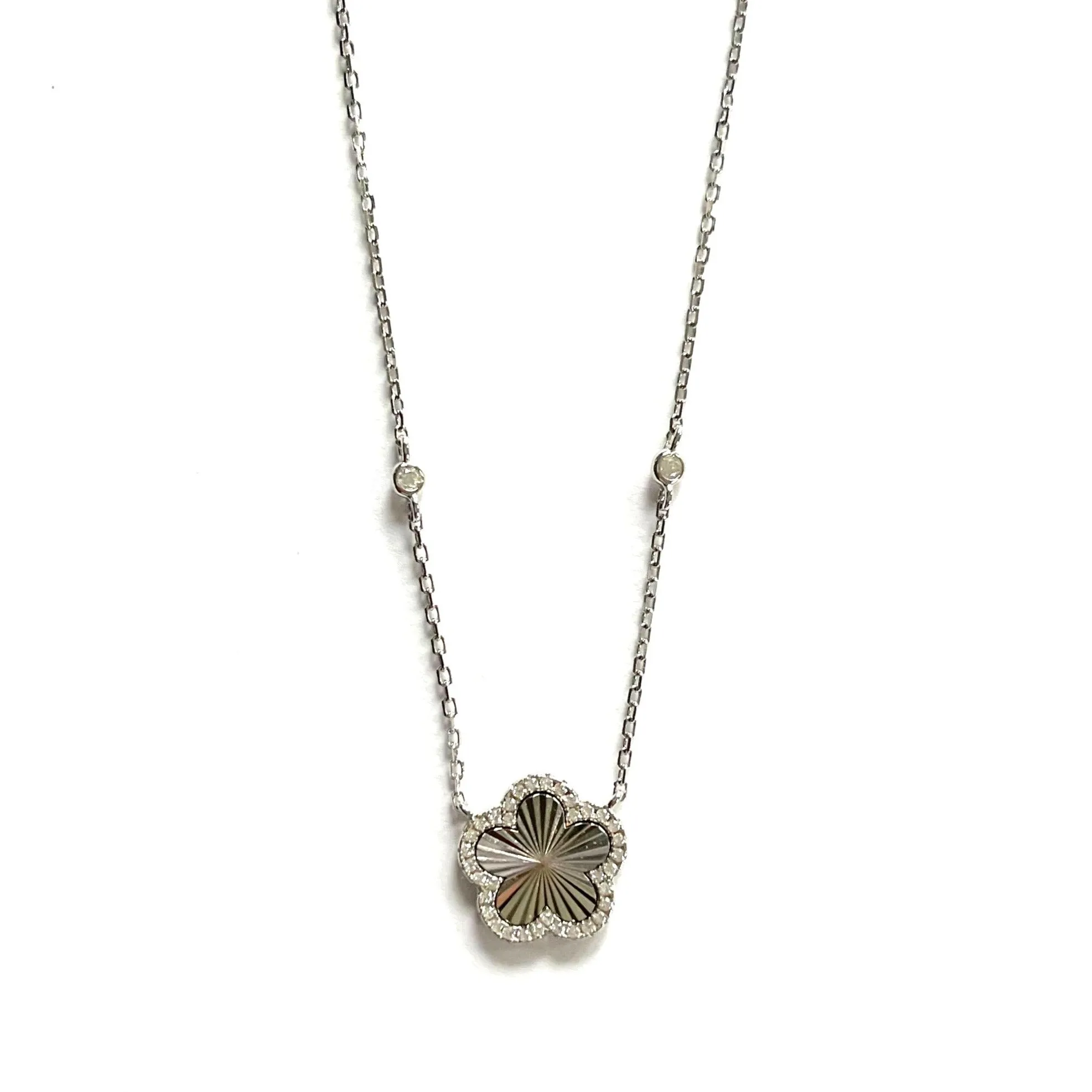 Summer CZ Pave Ridged Flower With CZ By the yard Necklace