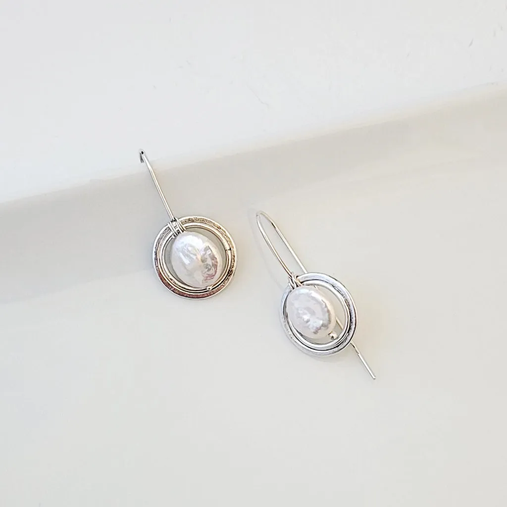 Surrounding Sterling with Freshwater Pearls - Earrings