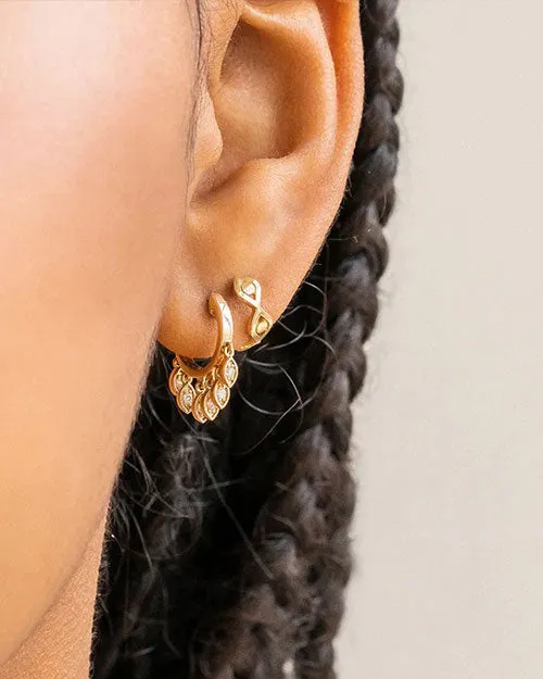 SYDNEY EVAN | Marquise Eye Fringe Huggie Earrings | Gold & Diamond