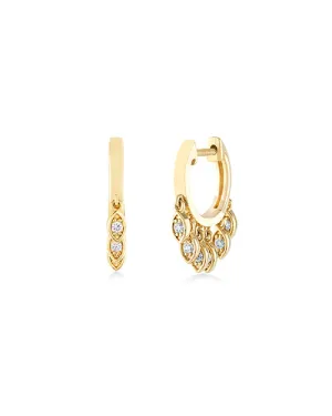 SYDNEY EVAN | Marquise Eye Fringe Huggie Earrings | Gold & Diamond