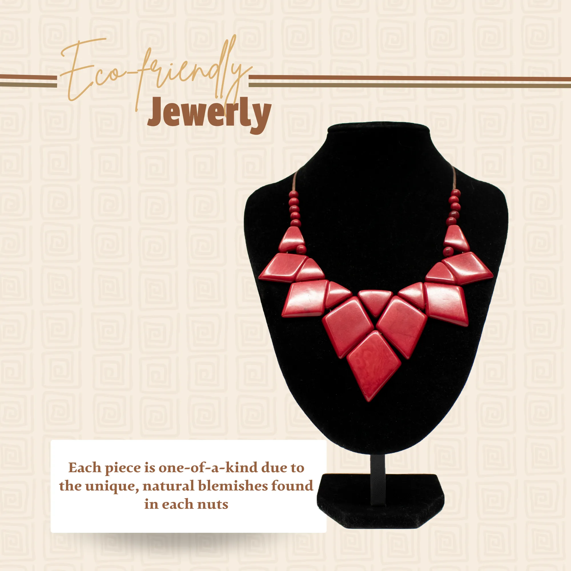 Tagua Diamond-Shaped Red Necklace