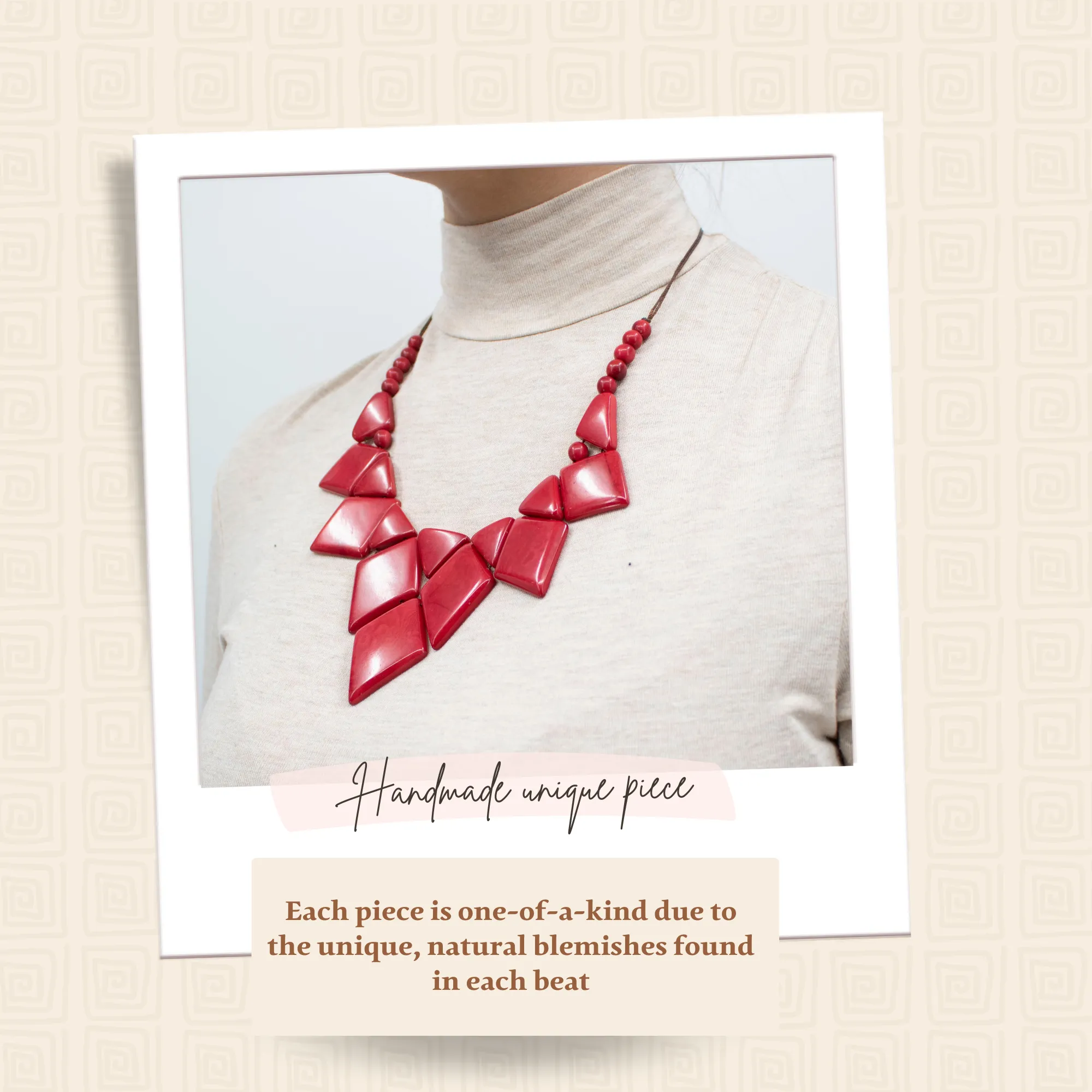 Tagua Diamond-Shaped Red Necklace