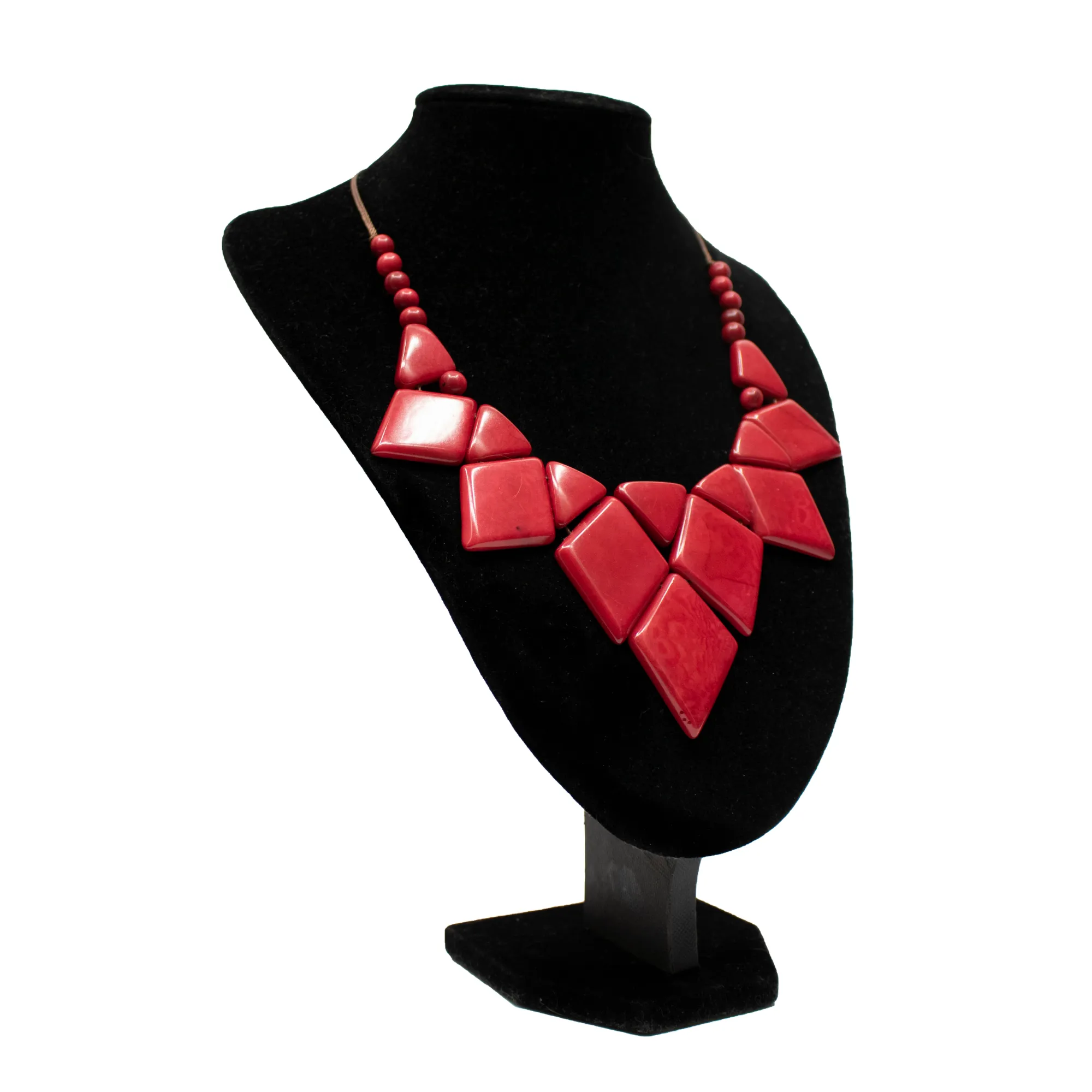 Tagua Diamond-Shaped Red Necklace