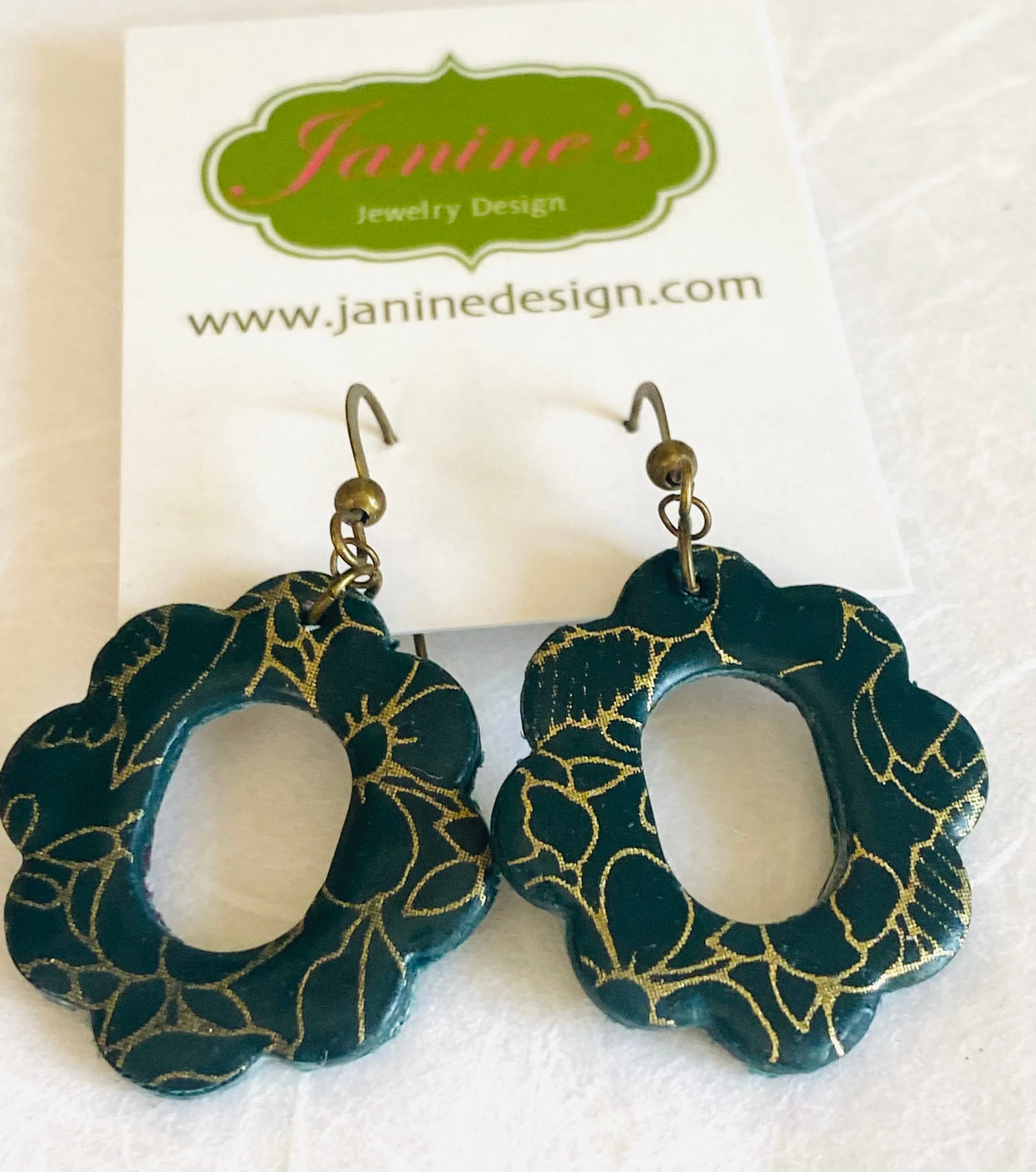 Teal and Gold Hoop Earrings, Clay Circle Earrings, Earrings