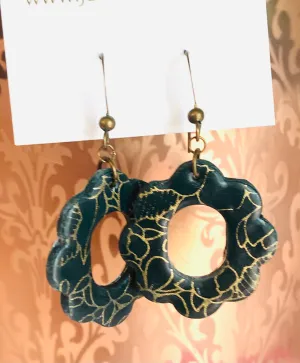 Teal and Gold Hoop Earrings, Clay Circle Earrings, Earrings