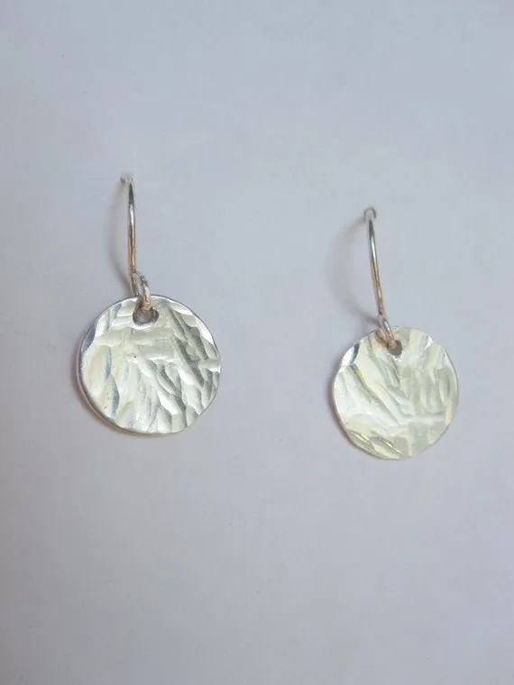 Textured Sterling Silver Dangle Earrings: Artisan Crafted 0071