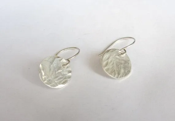 Textured Sterling Silver Dangle Earrings: Artisan Crafted 0071