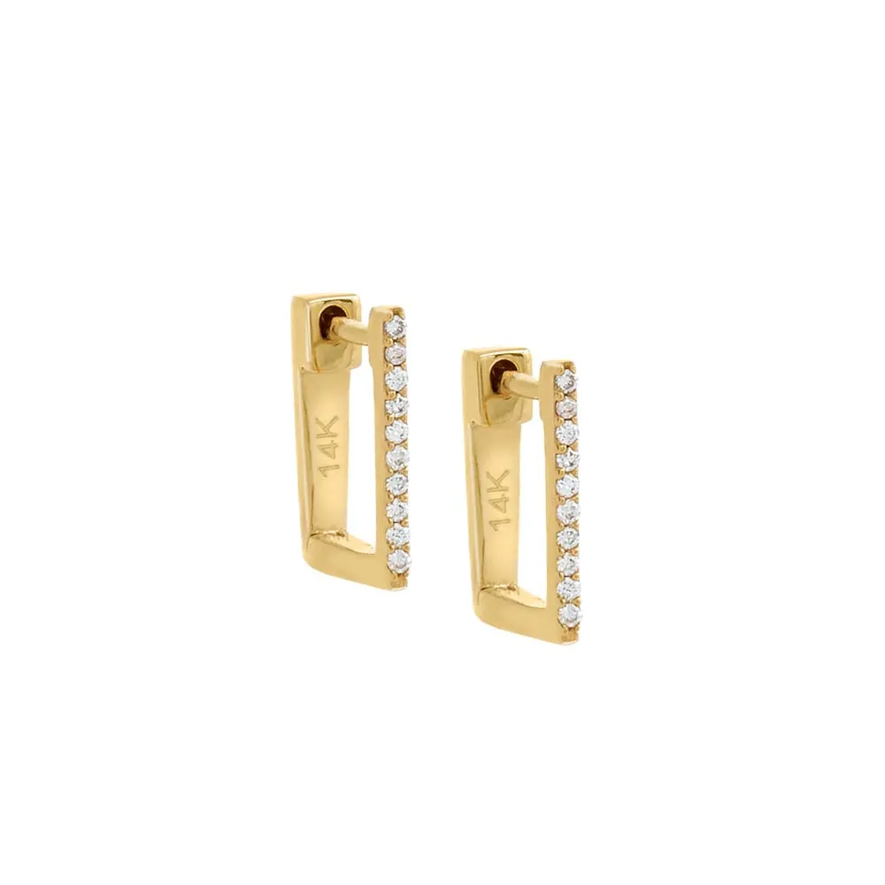 Thin Diamond Pave Square Huggie Earring 14K