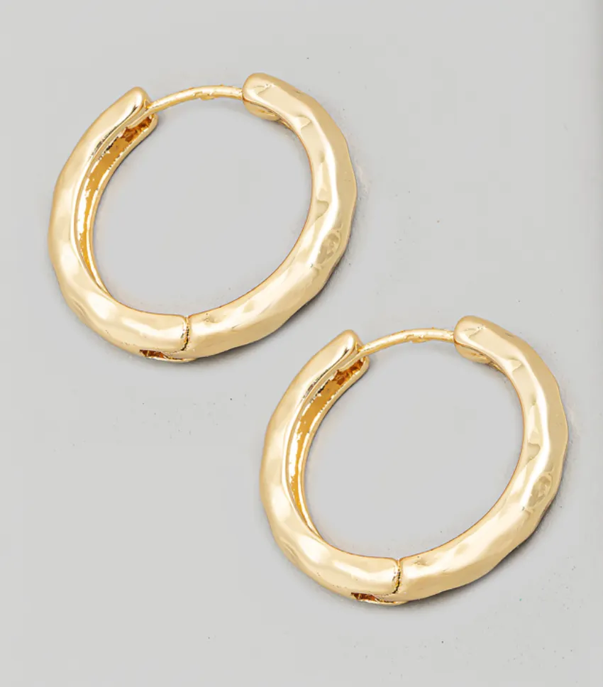 Thin Hammered Huggie Hoop Earrings