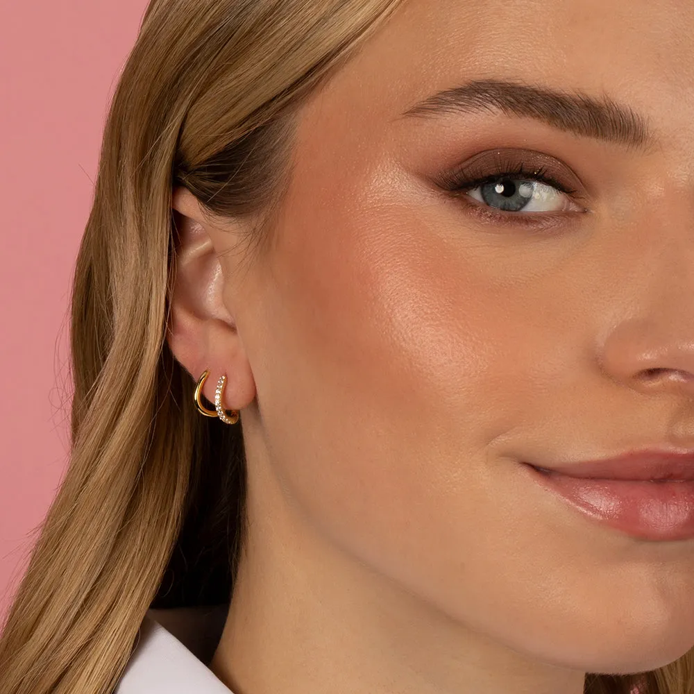 Thin Pave Curved Huggie Earring