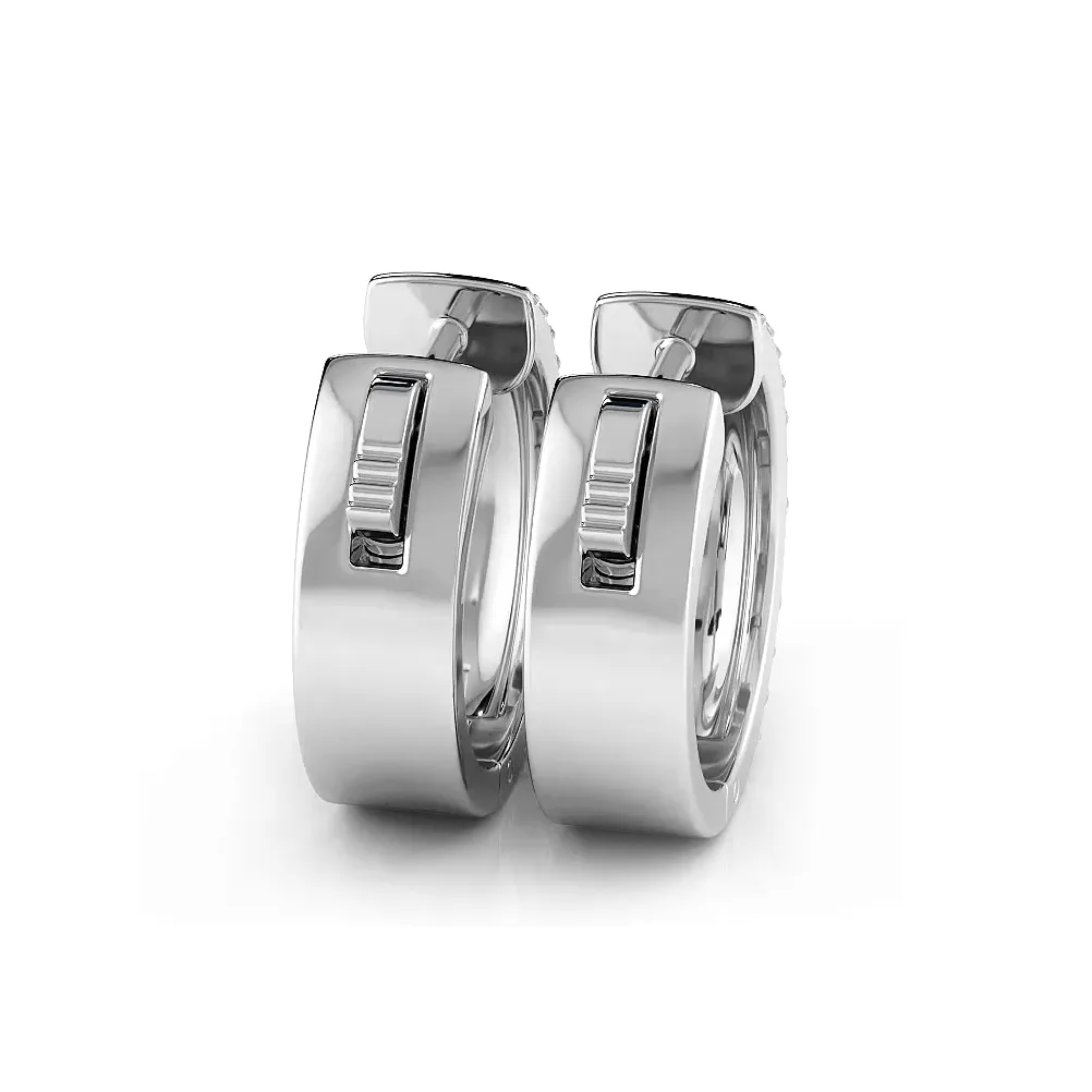 Three Row Round and Baguette Diamond Hoop Earrings Huggie Style