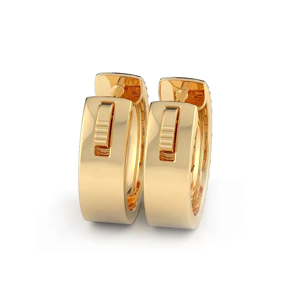 Three Row Round and Baguette Diamond Hoop Earrings Huggie Style