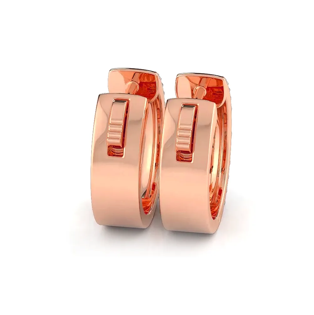 Three Row Round and Baguette Diamond Hoop Earrings Huggie Style