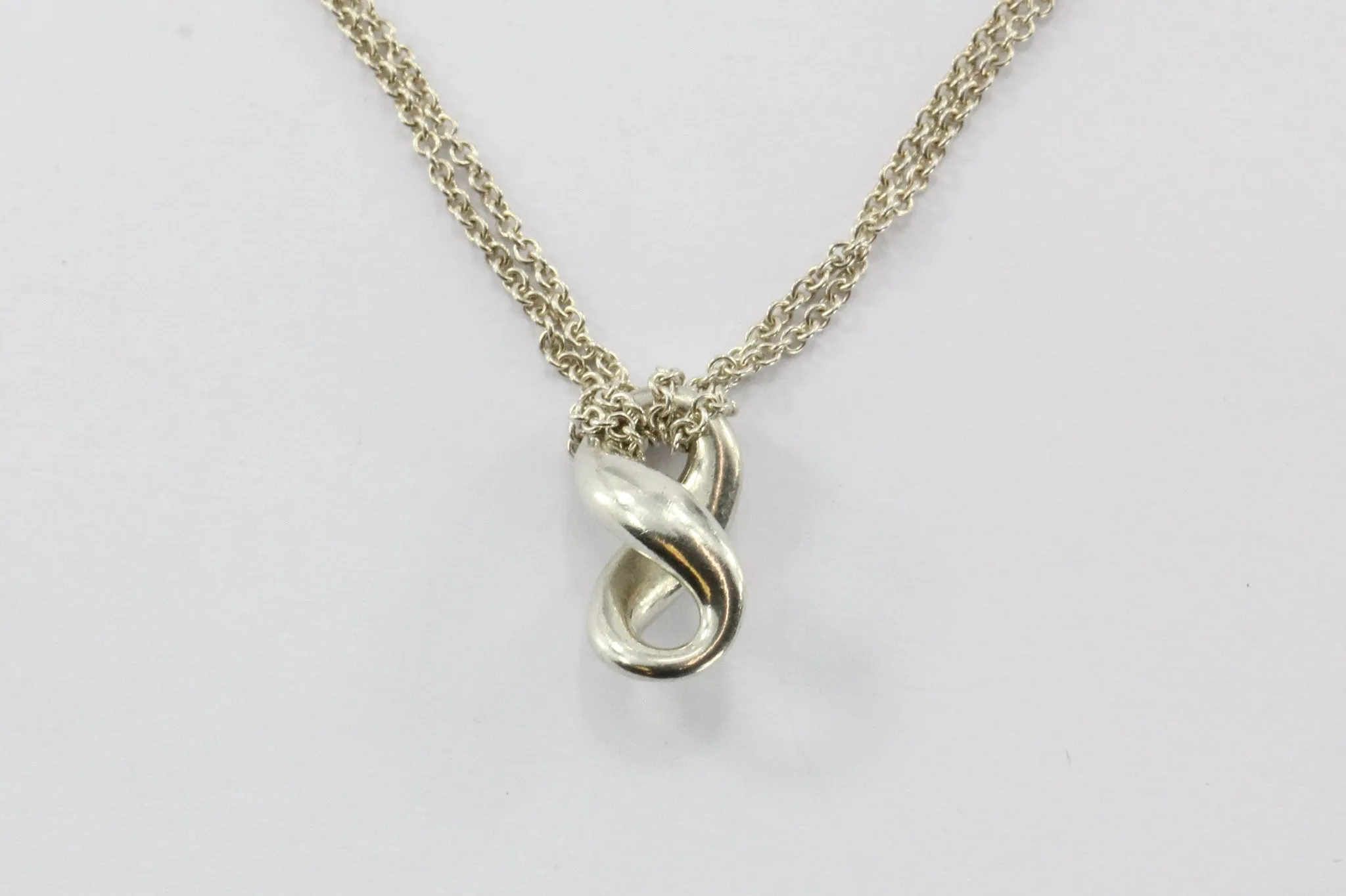Tiffany & Co 925 Sterling Silver Double Chain Infinity Necklace