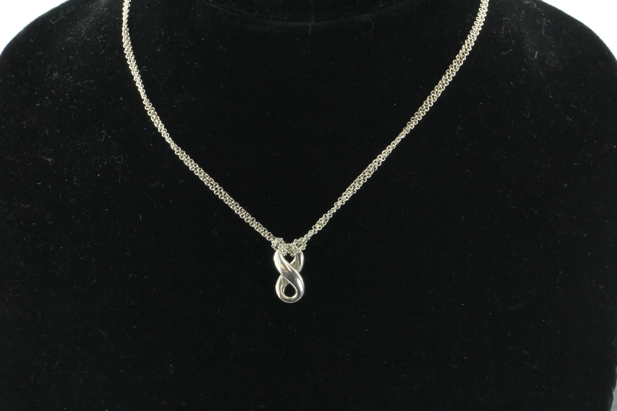 Tiffany & Co 925 Sterling Silver Double Chain Infinity Necklace