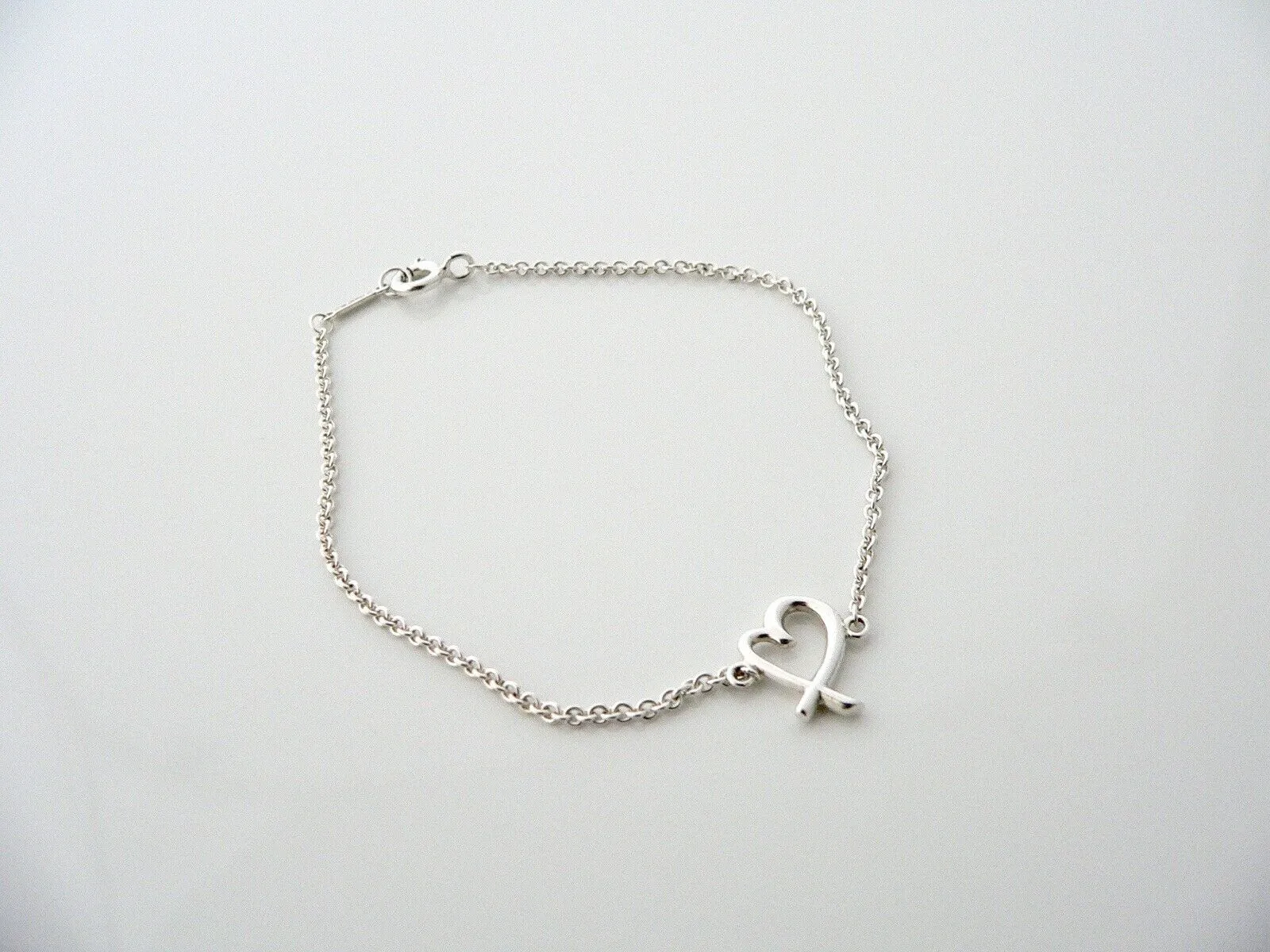Tiffany & Co Silver Loving Heart Bracelet Bangle 6.75 In Chain Gift Love Child