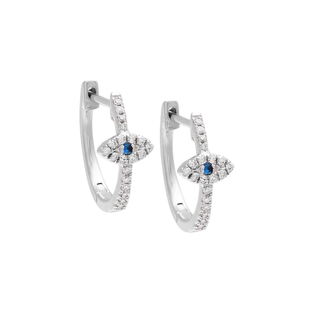Tiny Diamond Evil Eye Huggie Earring 14K
