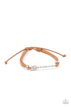 To Live, To Learn, To Love - Brown - Suede Inspirational/Religious Paparazzi Pull-Cord Bracelet