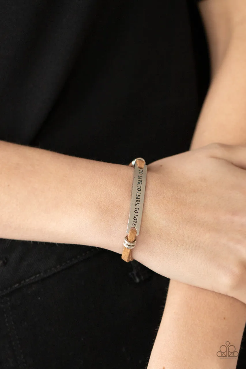 To Live, To Learn, To Love - Brown - Suede Inspirational/Religious Paparazzi Pull-Cord Bracelet