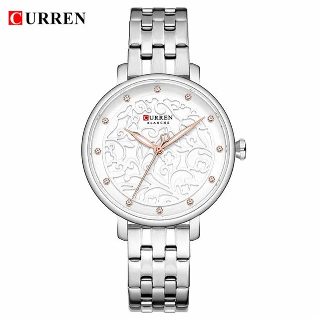 Top Brand CURREN Women Watches Pink Leather Wristwatch with Rhinestone Ladies Clock Fashion Luxury Quartz Watch Relogio Feminino