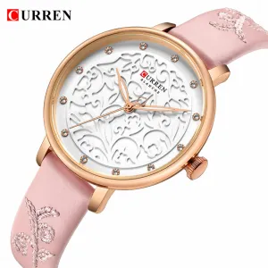 Top Brand CURREN Women Watches Pink Leather Wristwatch with Rhinestone Ladies Clock Fashion Luxury Quartz Watch Relogio Feminino