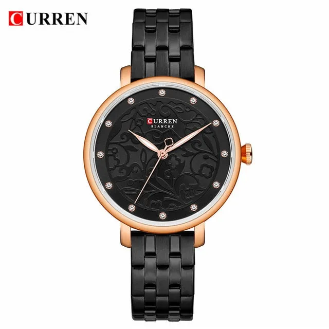 Top Brand CURREN Women Watches Pink Leather Wristwatch with Rhinestone Ladies Clock Fashion Luxury Quartz Watch Relogio Feminino