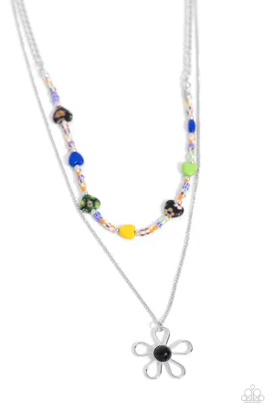 Traditionally Trendy - Black - Colored Heart, Flower, and Seed Bead Tiered Paparazzi Short Necklace
