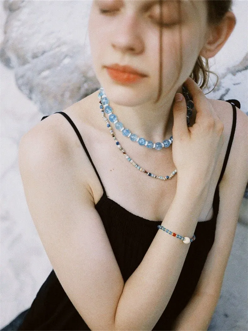 Tranquil Sky Blue Burst Crystal Necklace