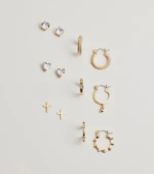 Trendy Six-Pack Stud And Hoop Earrings Set