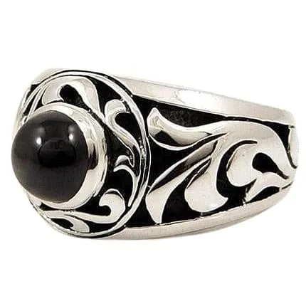 Tribal Black Onyx Sterling Silver Mens Ring