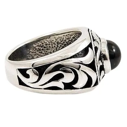 Tribal Black Onyx Sterling Silver Mens Ring