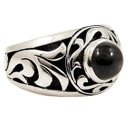 Tribal Black Onyx Sterling Silver Mens Ring