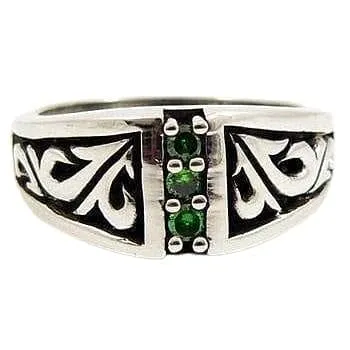 Tribal Emerald Sterling Silver Ring