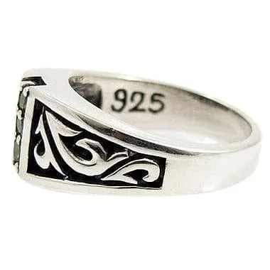 Tribal Emerald Sterling Silver Ring