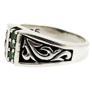 Tribal Emerald Sterling Silver Ring