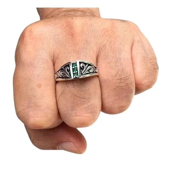 Tribal Emerald Sterling Silver Ring