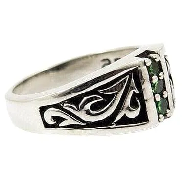 Tribal Emerald Sterling Silver Ring