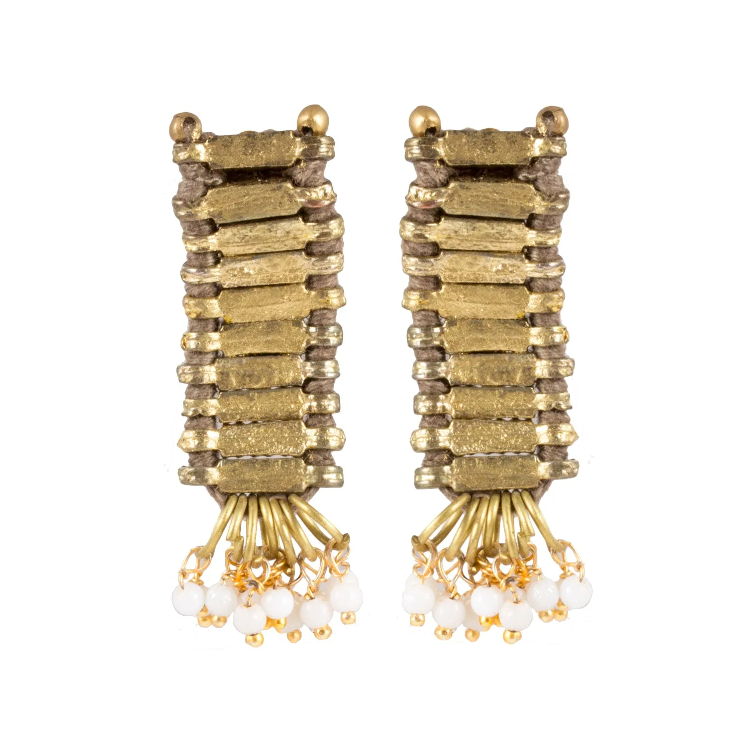 Tribal Gold Earrings in Taupe - Handmade in Egypt