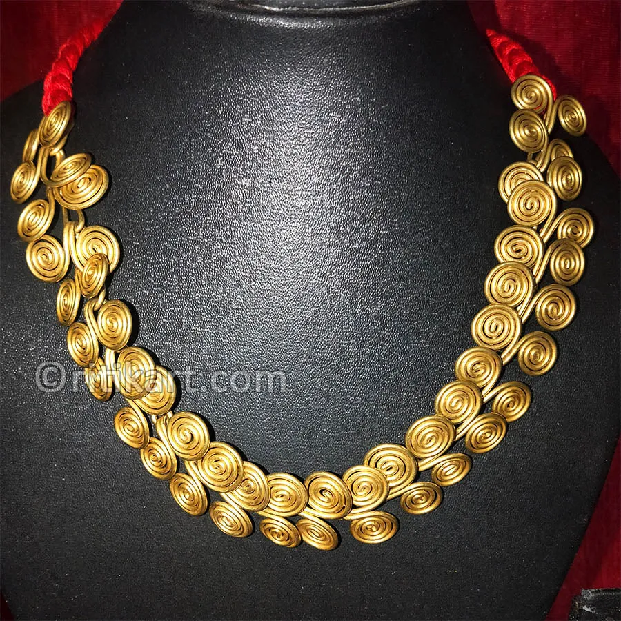 Tribal Necklace with Dual Spiral Dhokra Rings