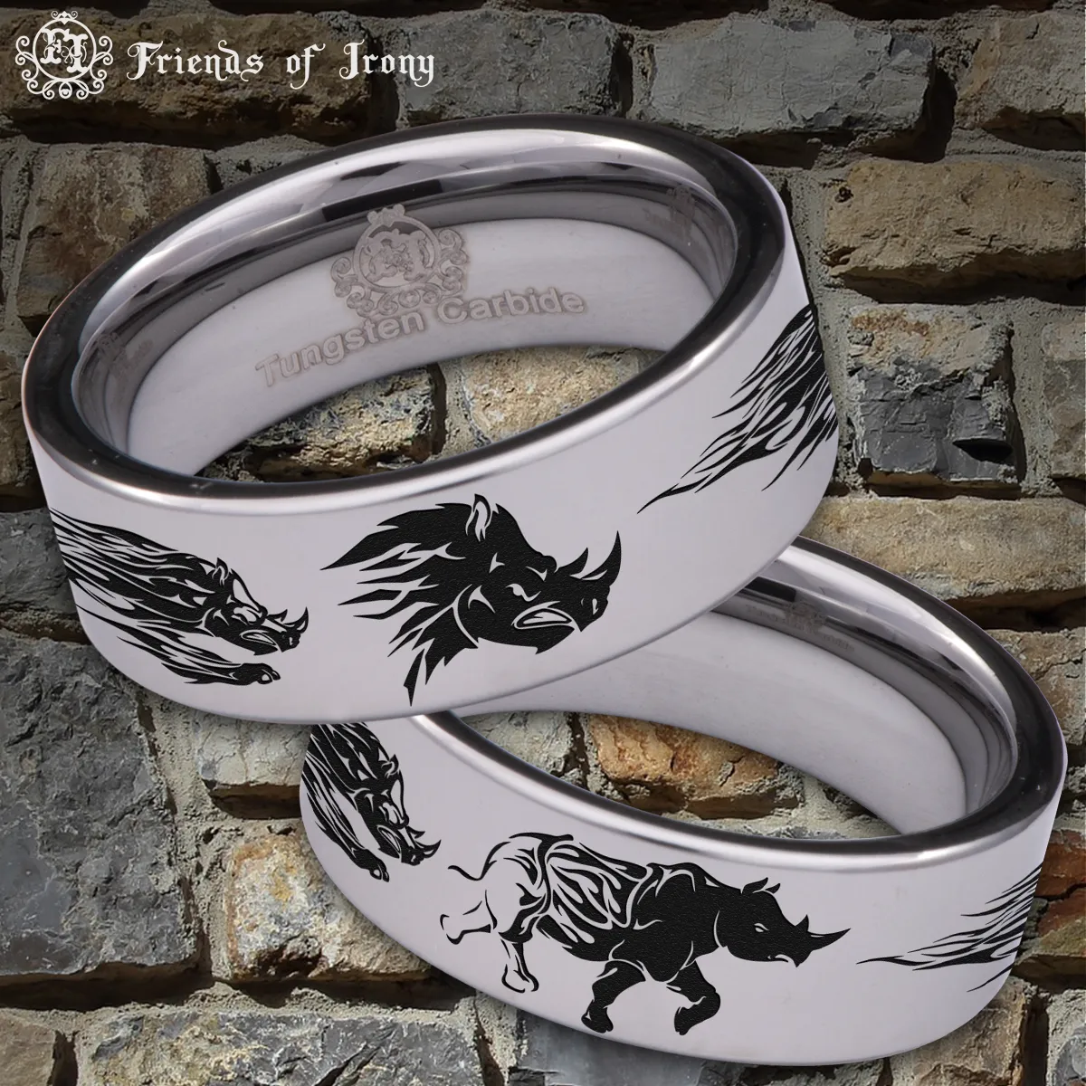 Tribal Rhino Tungsten Carbide Ring